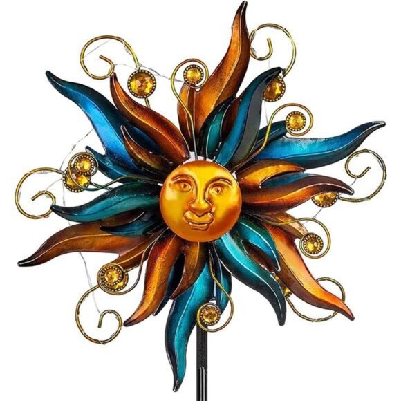 Garden Solar Wind Spinner, Sun Outdoor Metal Wind Sculpture Yard Art - Picture 1 of 7